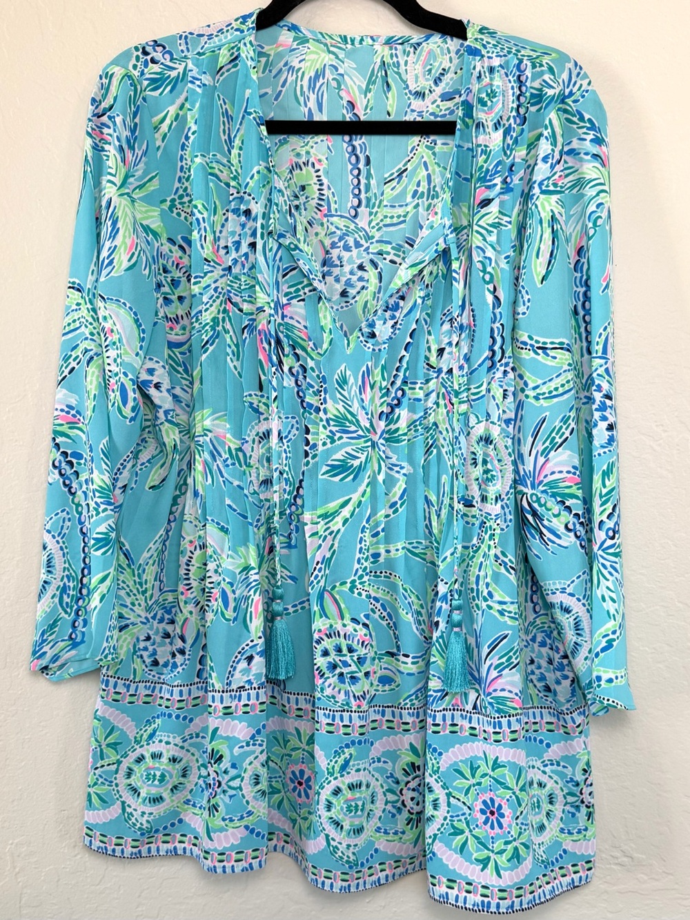 Aqua Floral Tie-Front Women’s Tunic Top